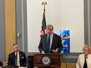 Sen. Jeff Merkley, D-OR, speaks at the event.